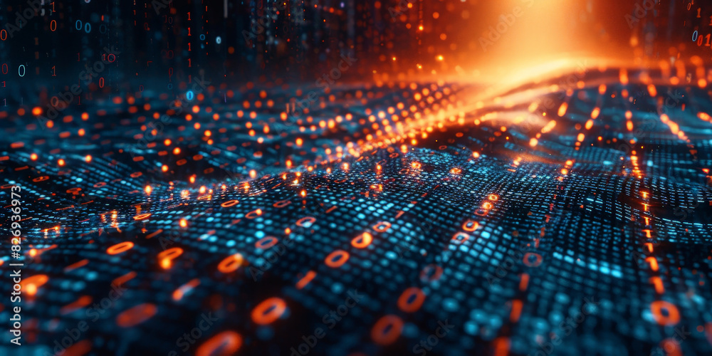 Poster blur binary data background. concept for big data, deep machine learning, artificial intelligence. c