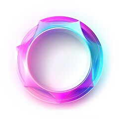circle logo design with glowing faceted tridimensional shapes and iridescent gradient colors on a white background
