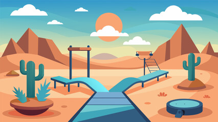 Fototapeta premium Feeling adventurous Embark on the VR parks desert fitness trail where virtual sand dunes and cacti provide the backdrop as you tackle unique physical. Vector illustration
