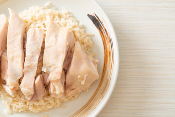 Hainanese chicken rice or rice steamed with chicken soup