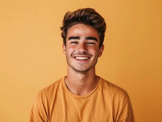 Fototapeta premium Good looking young happy smiling young man casual studio shot isolated color background