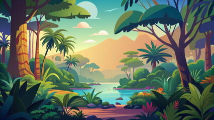 Tropical jungle background. Tropical jungle landscape vector illustration
