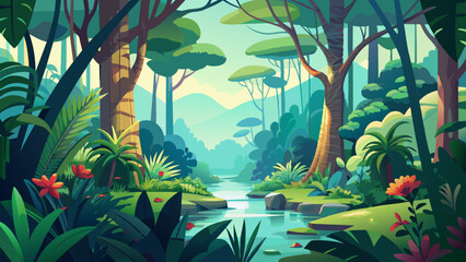 Tropical jungle background. Tropical jungle landscape vector illustration
