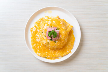 Creamy Omelet with Ham on Rice