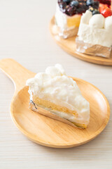 coconut cake on wood plate