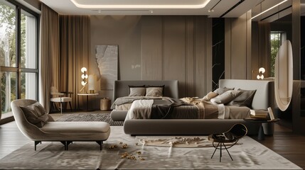 bedroom modern interior design with good lighting and cozy neutral palette