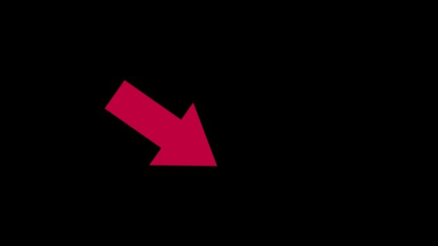 A downward-right arrow motion graphic symbolizing decline and regression, such as economic downturn, sales decrease, and company performance deterioration. 4K Motion Graphics