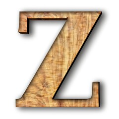z capital letter in wood texture isolated on a white background
