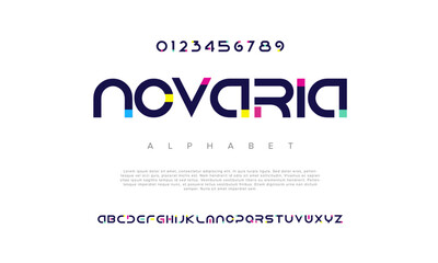 Novaria creative geometric modern urban alphabet font. Digital abstract futuristic, fashion, sport, minimal technology typography. Simple numeric vector illustration
