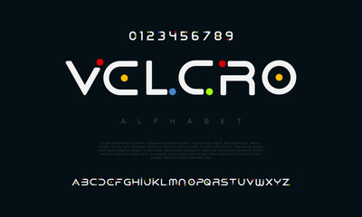 Velcro creative geometric modern urban alphabet font. Digital abstract futuristic, fashion, sport, minimal technology typography. Simple numeric vector illustration