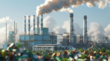 wastetoenergy plant incinerating nonrecyclables for electricity generation 3d illustration