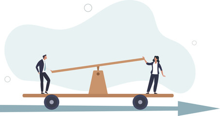 businessman working team collaborate to ride handcar on forward arrow.flat vector illustration.