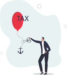 businessman government leader using scissors to cut rope on anchoring balloon with the word tax.flat vector illustration.