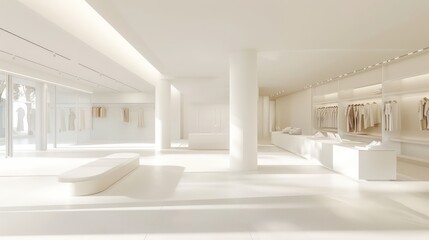 interior modern design of a clothing store in white predominant color and nice ambient light