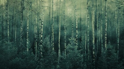 Obraz premium Realistic photography of coniferous forest. Abstract background of a northern forest