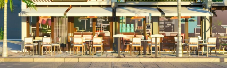 shopfront of restaurant and cafes realistic banner
