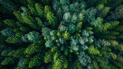 Realistic photography of coniferous forest. Abstract background of a northern forest