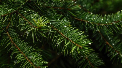 Obraz premium Raindrops on pine branches