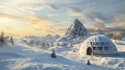 wallpaper of an igloo in the arctic circle with a natural white background and nice light
