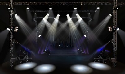 concert stage with spotlights on realistic isolated on a dark background