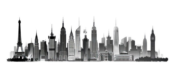 cityscapes of the world in monochrome Illustration on a white background