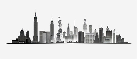 cityscapes of the world in monochrome Illustration on a white background