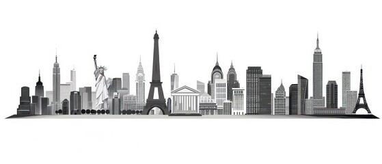 cityscapes of the world in monochrome Illustration on a white background 
