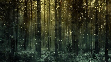 Obraz premium Realistic photography of coniferous forest. Abstract background of a northern forest