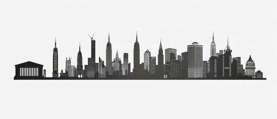 cityscapes of the world in monochrome Illustration on a white background 

