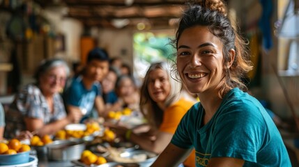 Fototapeta premium Group of diverse volunteers providing care and support to elderly people in a community center Generative AI