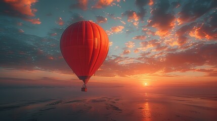 hot air balloon floating through skies of soft liquid hues