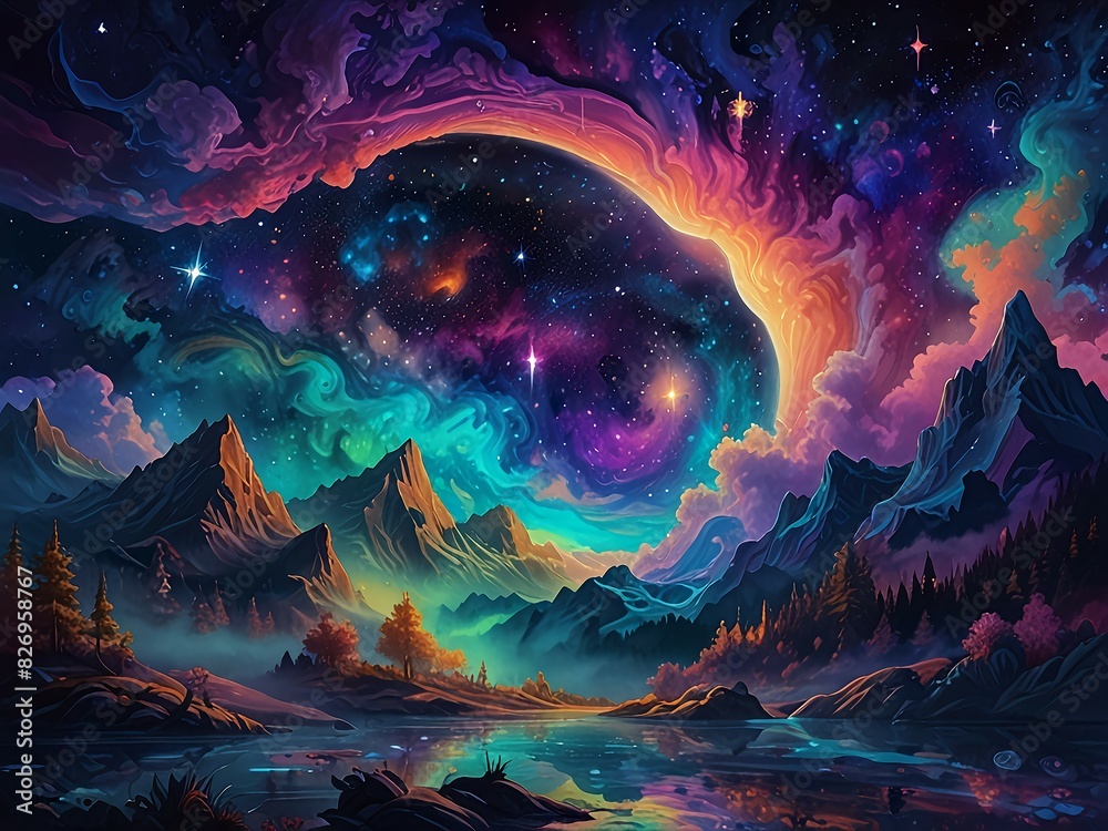 Sticker ethereal reverie : step into a dreamscape where abstract forms waltz with celestial hues. floating i