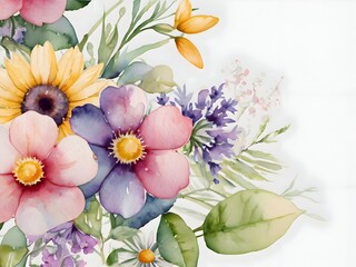 Watercolor Spring Flower Background Border Art