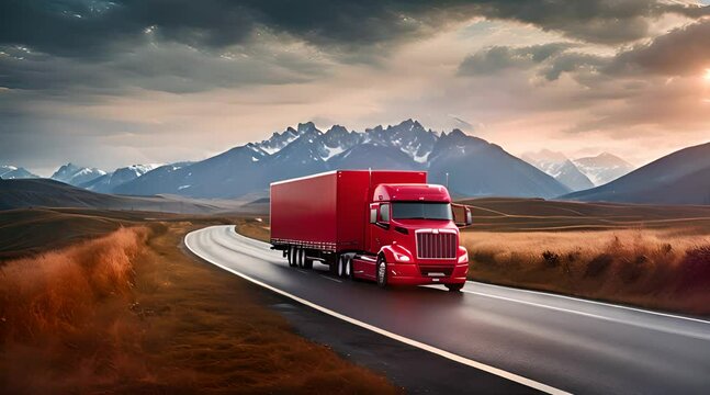 Red Container Transportation on Highway Road