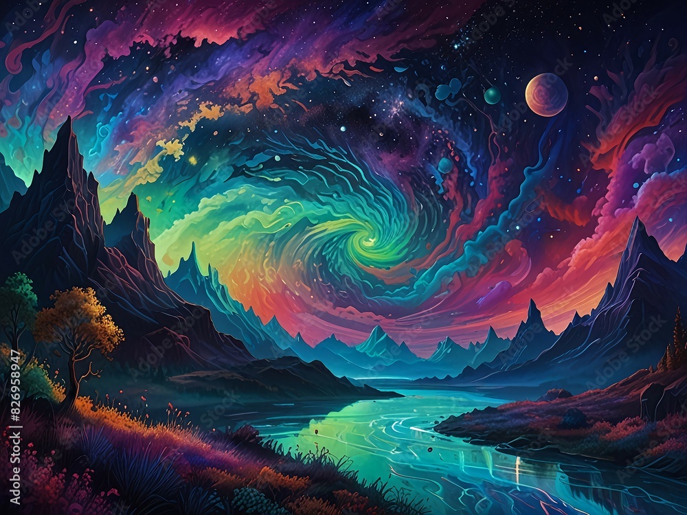 Wall mural ethereal reverie : step into a dreamscape where abstract forms waltz with celestial hues. floating i