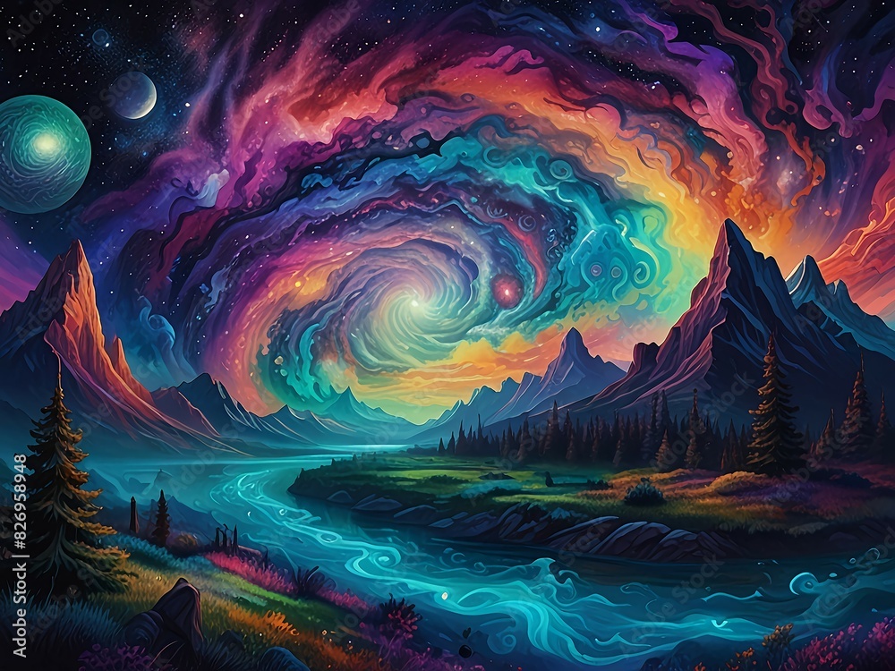 Wall mural ethereal reverie : step into a dreamscape where abstract forms waltz with celestial hues. floating i