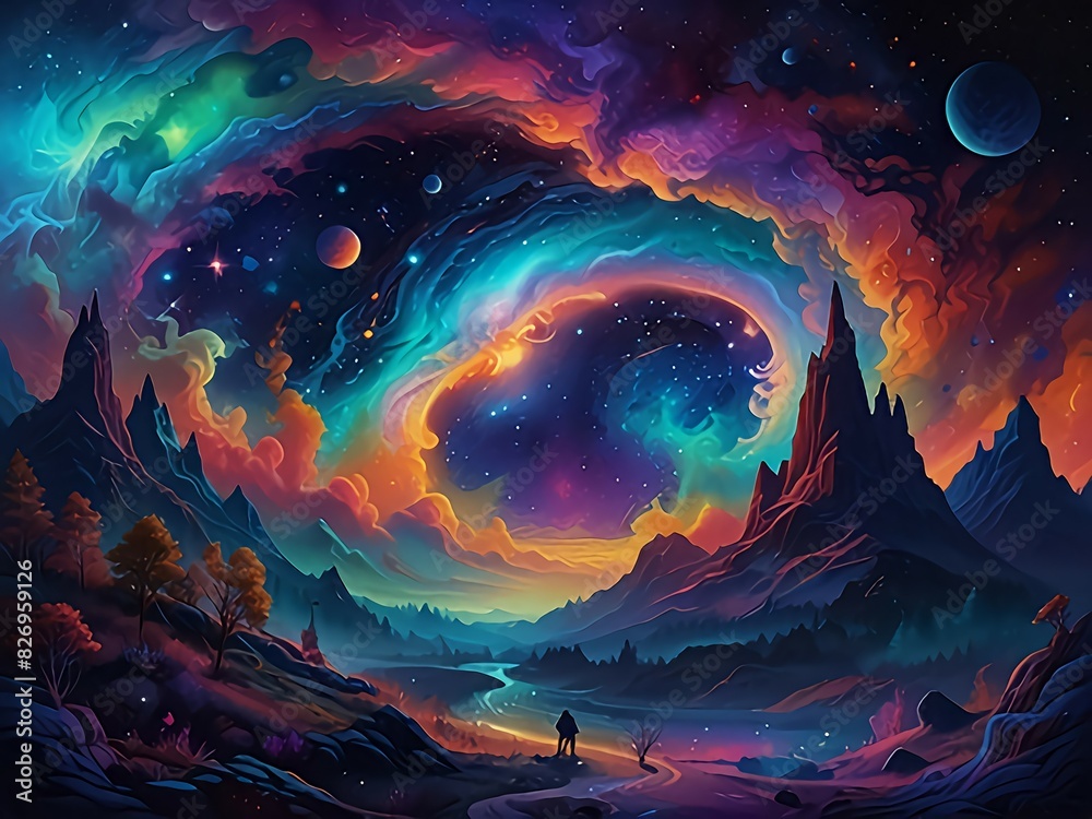 Wall mural ethereal reverie : step into a dreamscape where abstract forms waltz with celestial hues. floating i