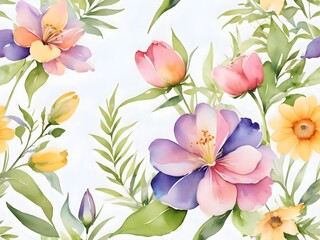 Watercolor Spring Flower Background Border Art