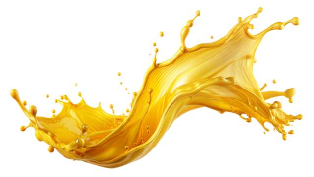 Golden Yellow Splash – Energetic Swirl: A bright yellow liquid splash swirling energetically, adding a sense of movement, isolated on a white background.
