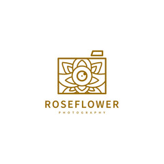 photography logo design with rose flower and camera 2