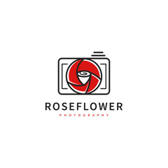 photography logo design with rose flower and camera