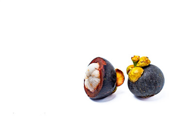 Mangosteen fruit isolated on white background. Mangosteen is known as a fruit that has very high levels of antioxidants. Garcinia mangostana