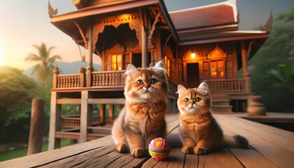 Two Adorable Cats on a Thai Porch