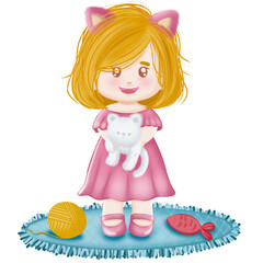 little girl with kitten 