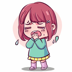 Cute Girl Cry Illustration