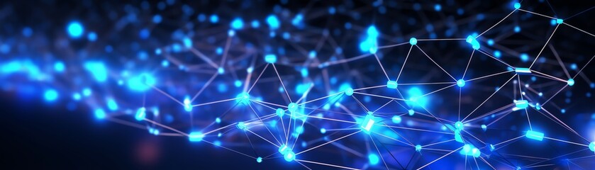 Blue grid with interconnected particles, abstract digital network, glowing links