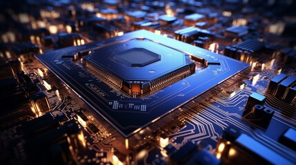 Fototapeta premium Computing processor, CPU, microchip and electronic circuit board. Advanced technology conceptual background 