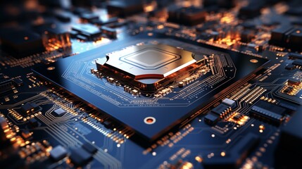 Computing processor, CPU, microchip and electronic circuit board. Advanced technology conceptual background 