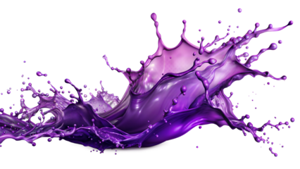 Electric Purple Splash – High Contrast: A striking purple liquid splash with high contrast and intricate details, isolated on a white transparent background.
