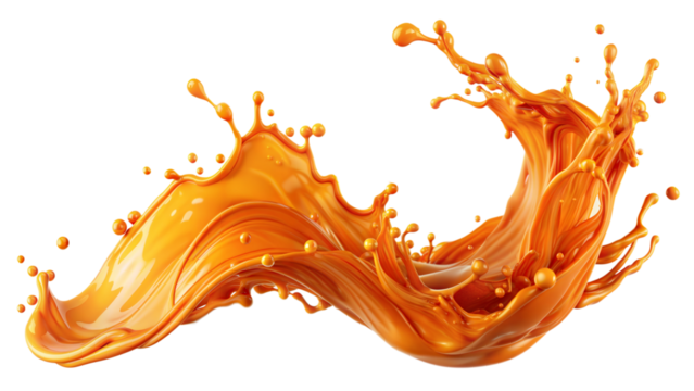 Rich Orange Splash – Dynamic Flow: A rich orange liquid splash effect flowing dynamically, suitable for energetic and vibrant compositions, isolated on a white background.
 - Powered by Adobe